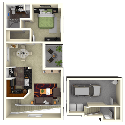 Floor plan for 1 bed, 1 bath, 1014 sqft